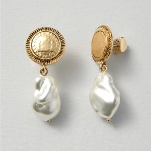 WHBM Gold & Pearl drop Earrings